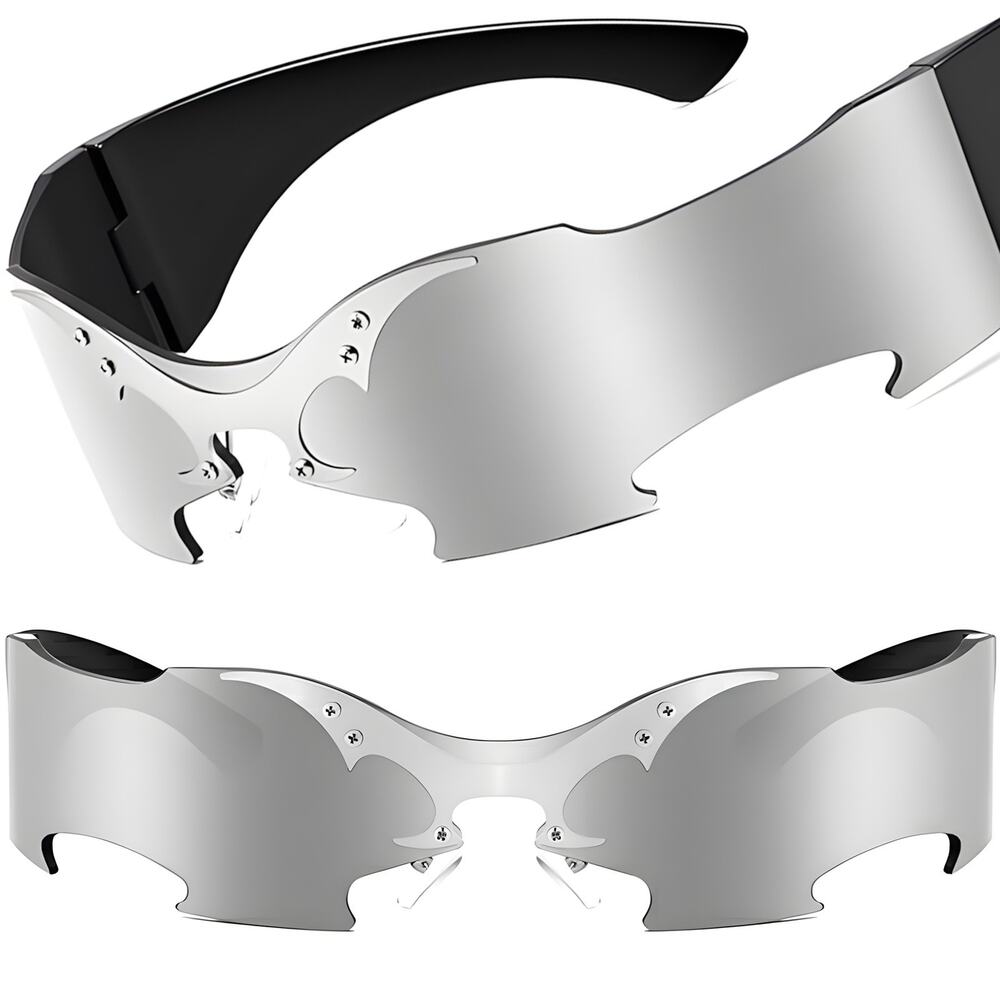 Black & Silver Shield Sunglasses Bionics Costume Futuristic Novelty Shield Space